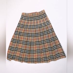 Burberrys London Archive Beige Vintage Nova Check Pleated Wool Skirt 26" Waist